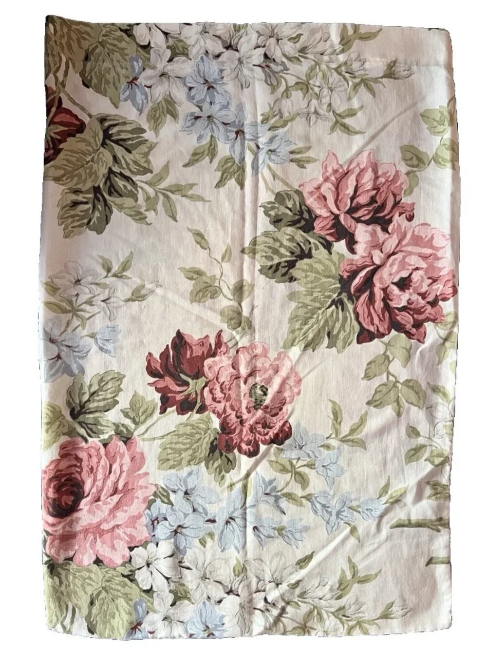 CABBAGE ROSE Pillowcase Standard Vintage Made In USA Pink Green Cottage Garden
